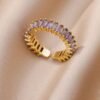 Elegant Gold-Plated Baguette Stone Adjustable Ring
