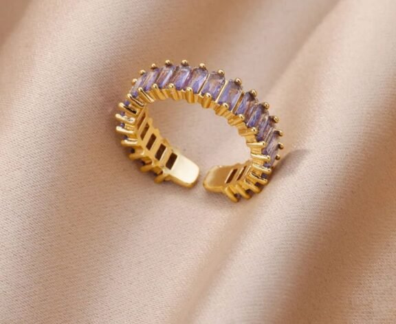 Elegant Gold-Plated Baguette Stone Adjustable Ring